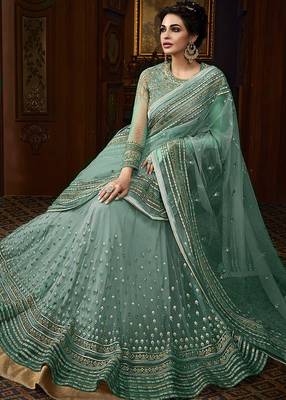 Teal embroidered net salwar 2