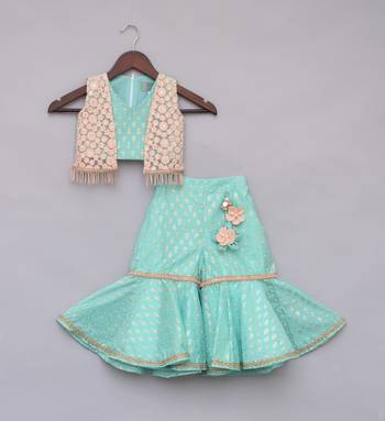 Aqua Printed Top with Jacket & Sharara 1