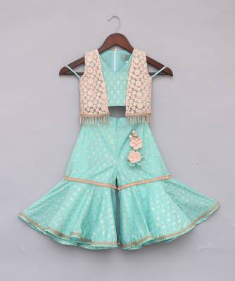 Aqua Printed Top with Jacket & Sharara 2