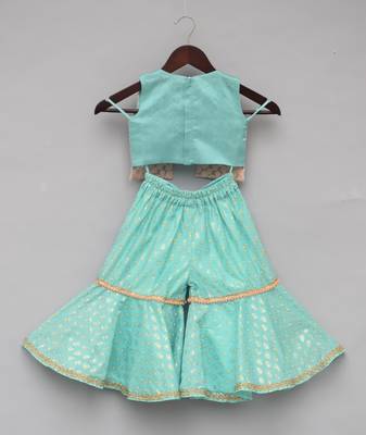 Aqua Printed Top with Jacket & Sharara 3