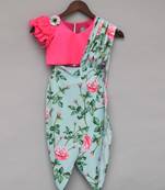 Pink Top with Printed Dhoti Saree for girls