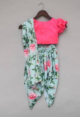 Pink Top with Printed Dhoti Saree for girls 2