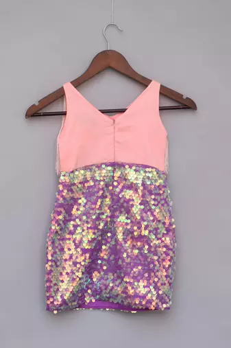 Pink And Purple Embroidered  Frock