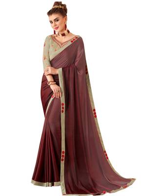Maroon Plain Art Silk Sarees Saree With Blouse 1