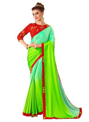 Green Plain Art Silk Sarees Saree With Blouse 1