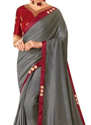 Grey Plain Art Silk Sarees Saree With Blouse 2
