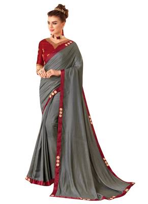 Grey Plain Art Silk Sarees Saree With Blouse 1