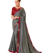 Grey Plain Art Silk Sarees Saree With Blouse