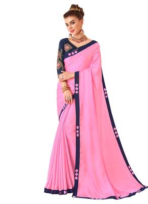 Pink Plain Art Silk Sarees Saree With Blouse 1