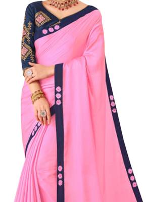 Pink Plain Art Silk Sarees Saree With Blouse 2