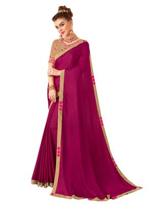 Purple Plain Art Silk Sarees Saree With Blouse 1