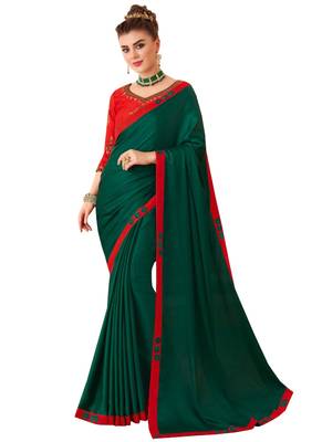 Green Plain Art Silk Sarees Saree With Blouse 1