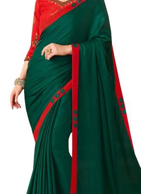 Green Plain Art Silk Sarees Saree With Blouse 2
