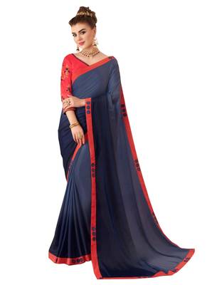 Blue Plain Art Silk Sarees Saree With Blouse 1