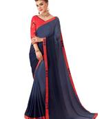 Blue Plain Art Silk Sarees Saree With Blouse