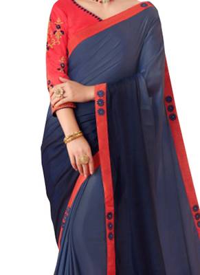 Blue Plain Art Silk Sarees Saree With Blouse 2