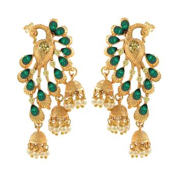 Saizen Gold Plated Fancy Party Wear Stylish Pearl Alloy Jhumki Earring Alloy Drops & Danglers 1