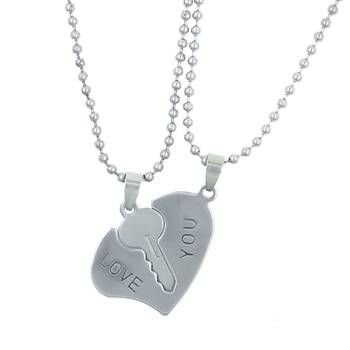 Saizen Couples Heart And Key Locket With 2 Chain Stainless Steel Pendant For Unisex 1