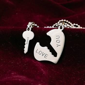 Saizen Couples Heart And Key Locket With 2 Chain Stainless Steel Pendant For Unisex 4