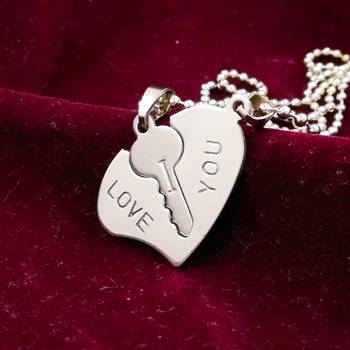 Saizen Couples Heart And Key Locket With 2 Chain Stainless Steel Pendant For Unisex 5