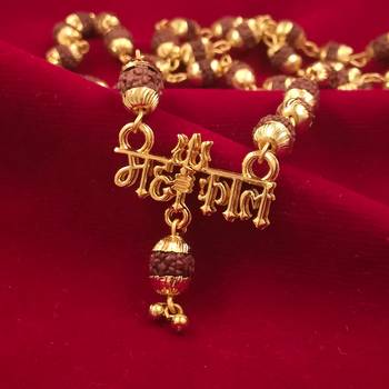 Religious Jewelry Loard Shiva Mahakal Locket Gold-Plated Beads Brass, Wood Pendant 2