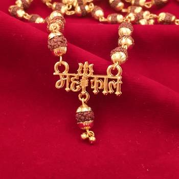 Religious Jewelry Loard Shiva Mahakal Locket Gold-Plated Beads Brass, Wood Pendant 3