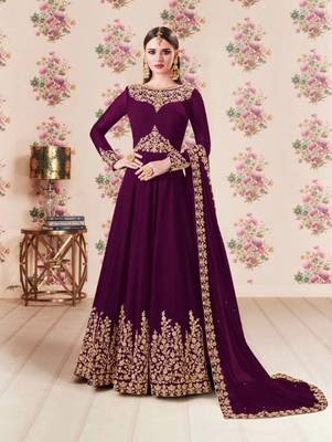 Purple Faux Georgette Designer Anarkali Suit 1