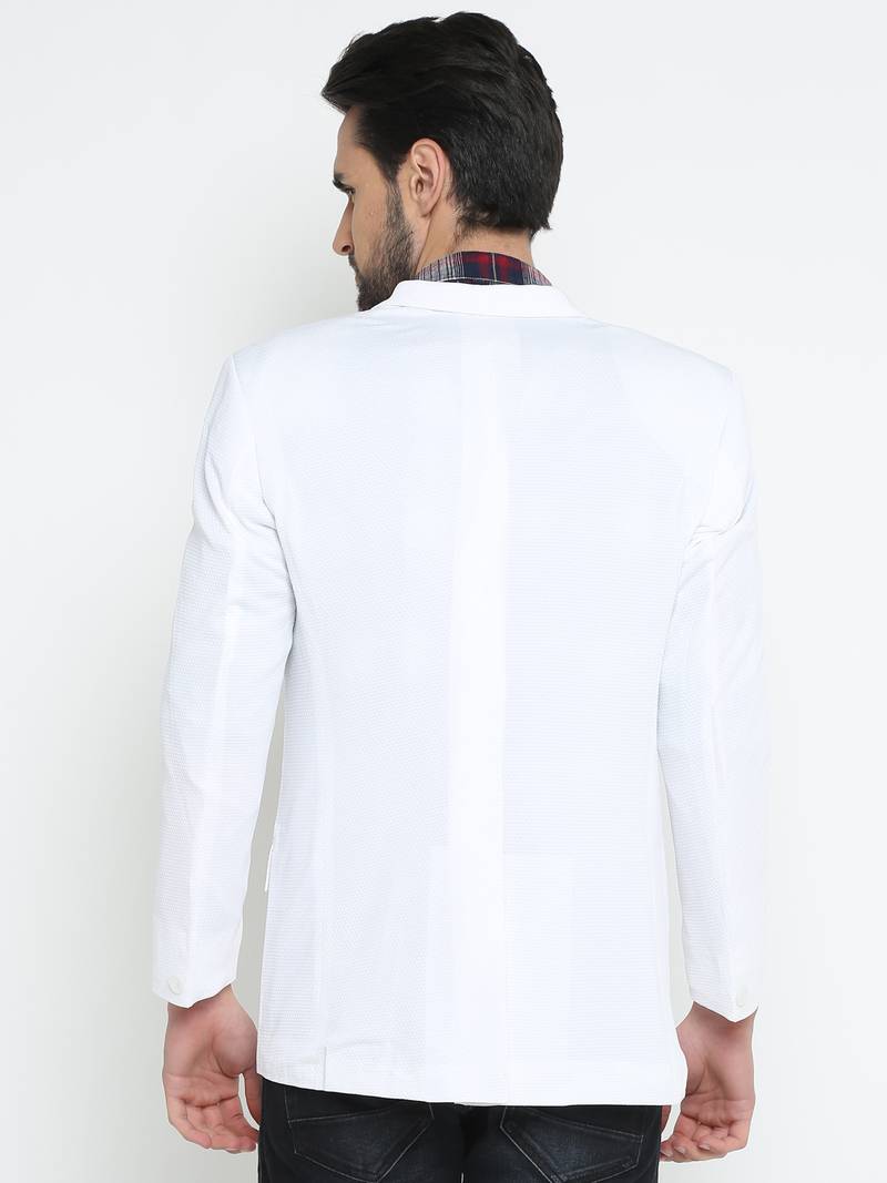 White Printed Single Breasted Casual Men Blazer