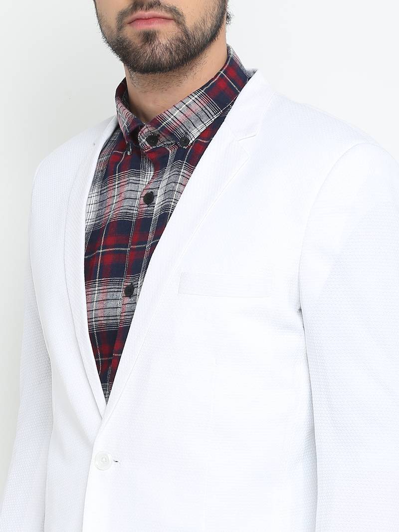 White Printed Single Breasted Casual Men Blazer