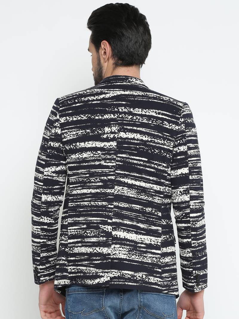 Men's Blue Printed Single-Breasted Party Blazer