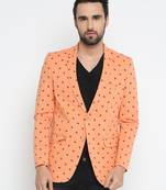 Orange Printed Single Breasted Casual Men Blazer