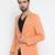 Orange Printed Single Breasted Casual Men Blazer