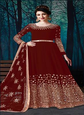 Maroon Embroidered Georgette Salwar 1