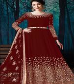 Maroon Embroidered Georgette Salwar