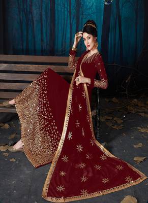 Maroon Embroidered Georgette Salwar 3