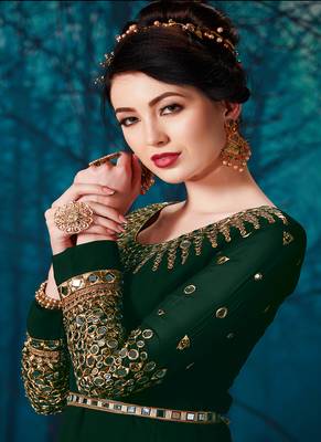 Dark-Green Embroidered Georgette Salwar 2