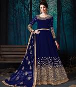 Blue embroidered georgette salwar