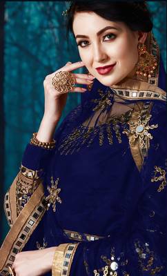 Blue embroidered georgette salwar 2