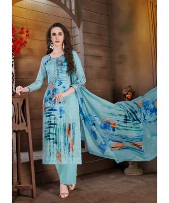 blue embroidered lawn semi stitched salwar with dupatta 1