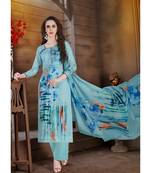 blue embroidered lawn semi stitched salwar with dupatta