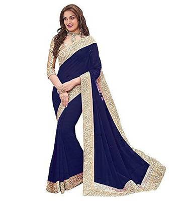 Navy Blue Jacquard Lace Georgette  Saree With Blouse  1