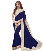 Navy Blue Jacquard Lace Georgette  Saree With Blouse 