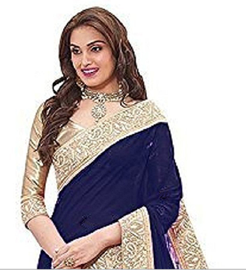 Navy Blue Jacquard Lace Georgette  Saree With Blouse  2