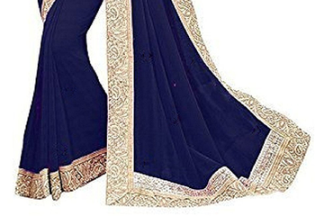 Navy Blue Jacquard Lace Georgette  Saree With Blouse  3