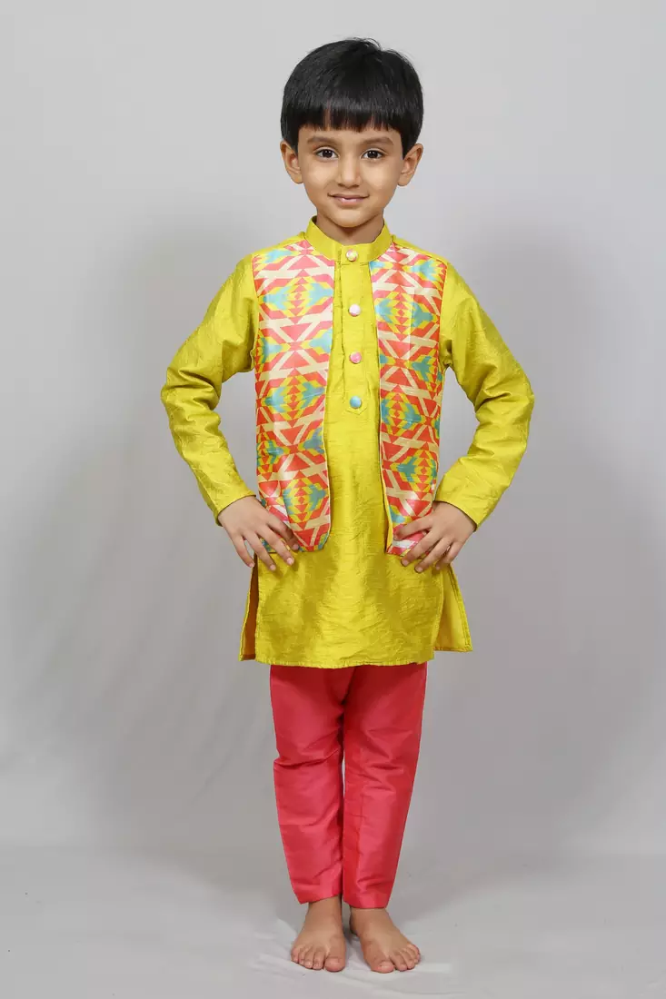 kurta pajama with printed jacket