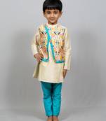 kurta pajama with crossed printed jacket