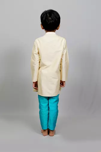 kurta pajama with crossed printed jacket
