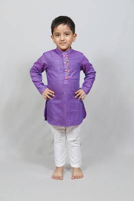Purple Chanderi Full Sleeve kurta pajama for boys 1