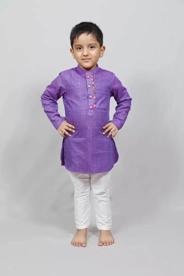 Purple Chanderi Full Sleeve kurta pajama for boys