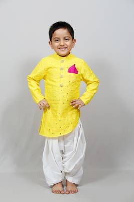 full sleeves yellow kurta with dhoti for boys 1